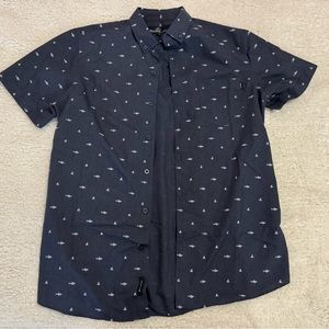 Blue shark printed button up shirt